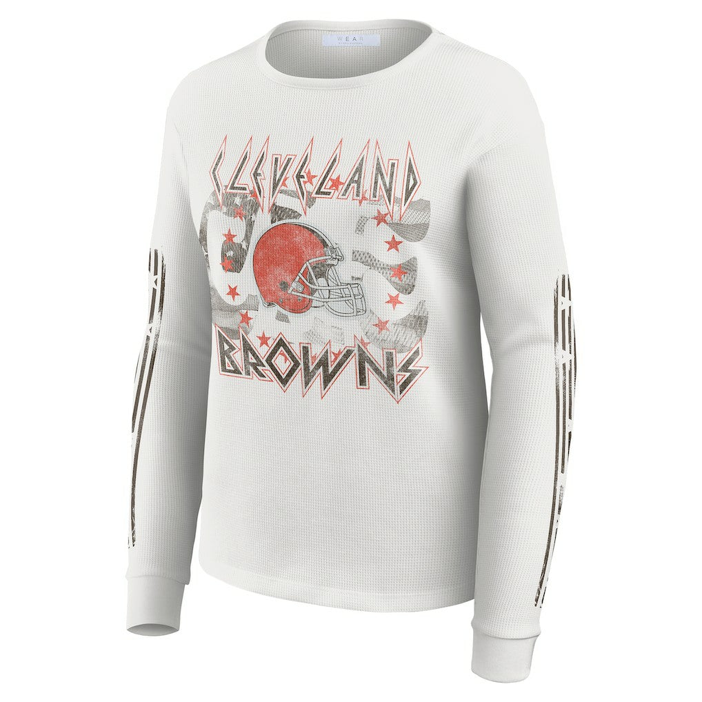 Cleveland Browns WEAR by Erin Andrews Women's Graphic Waffle Long-Sleeve T-Shirt White - NFL