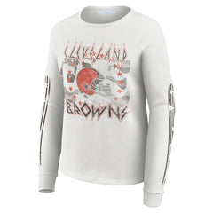 Cleveland Browns WEAR by Erin Andrews Women's Graphic Waffle Long-Sleeve T-Shirt White - NFL