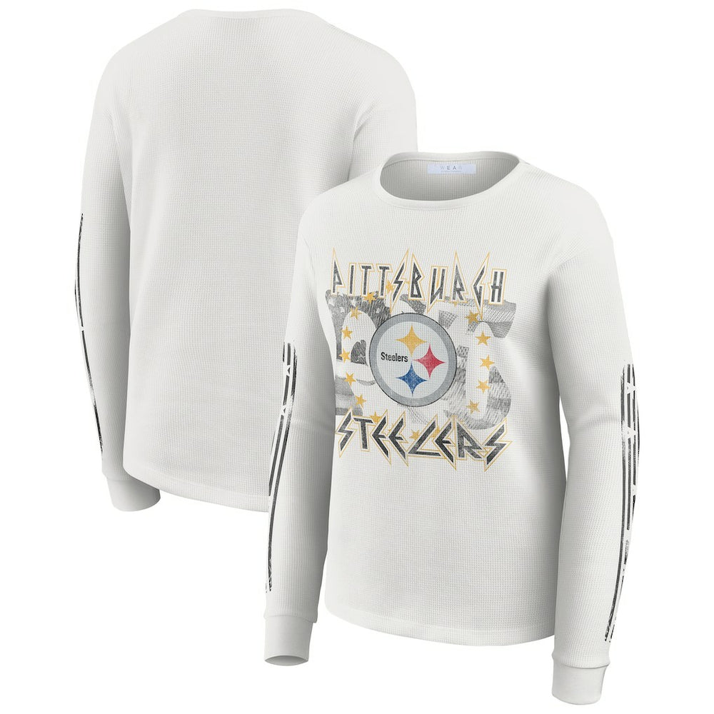 Pittsburgh Steelers WEAR by Erin Andrews Women's Graphic Waffle Long-Sleeve T-Shirt White - NFL