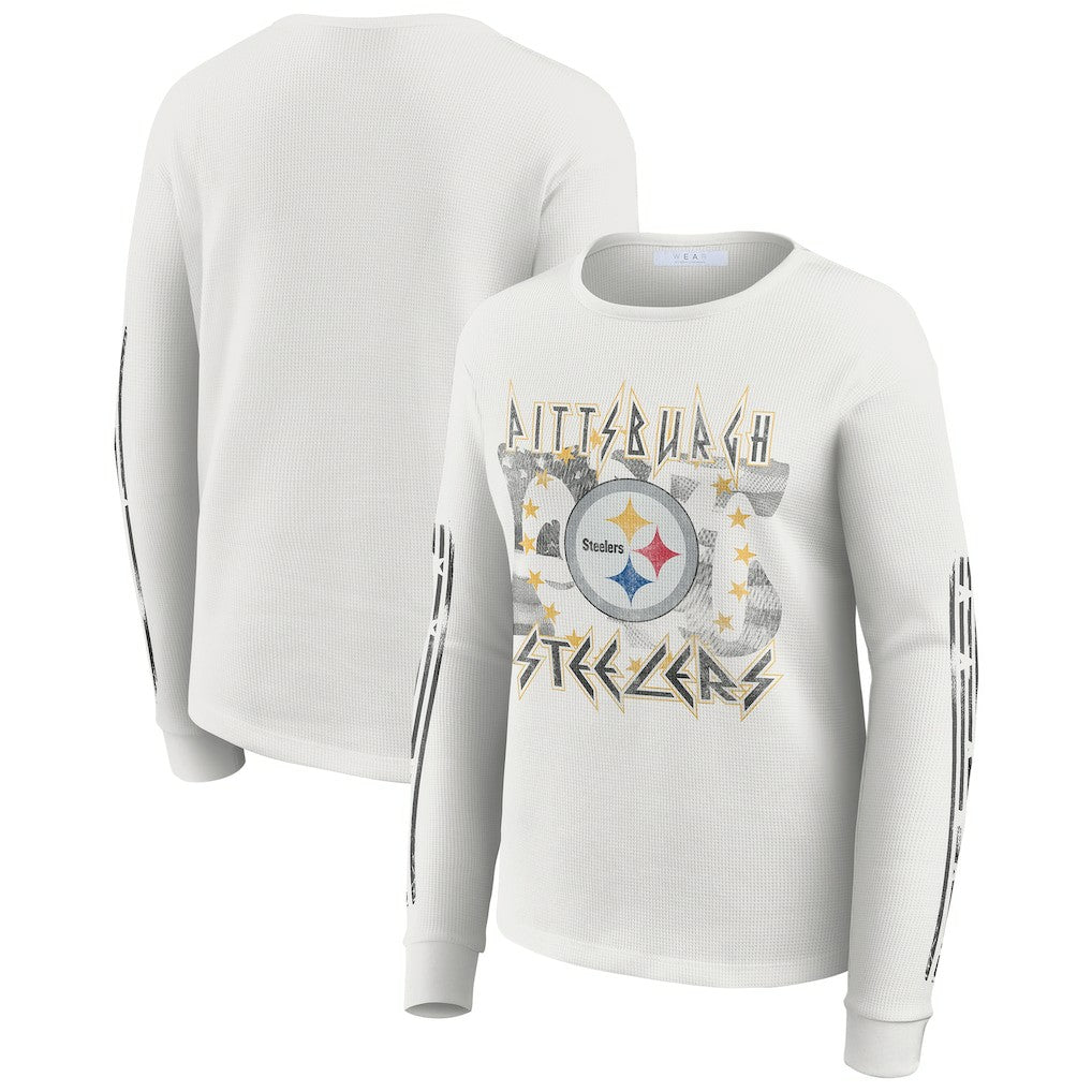 Pittsburgh Steelers WEAR by Erin Andrews Women's Graphic Waffle Long-Sleeve T-Shirt White - NFL