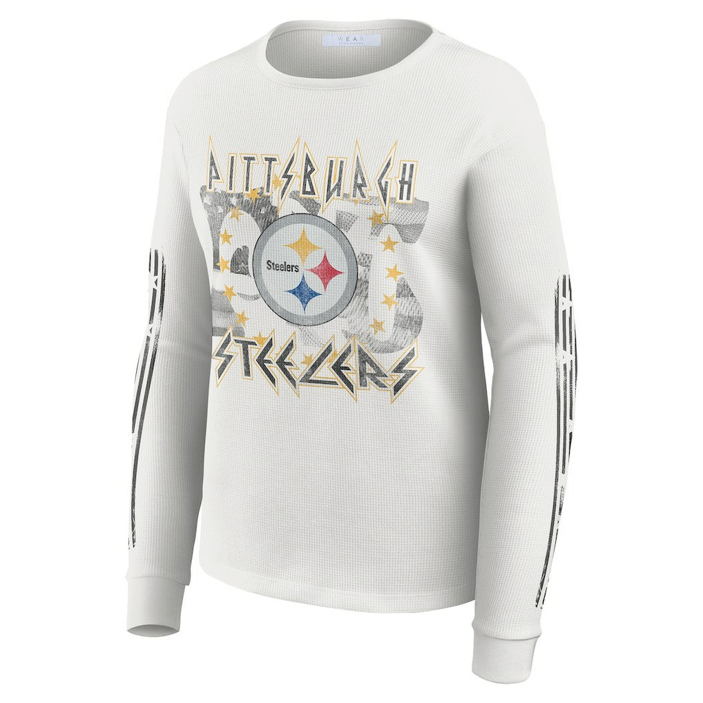 Pittsburgh Steelers WEAR by Erin Andrews Women's Graphic Waffle Long-Sleeve T-Shirt White - NFL