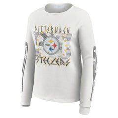 Pittsburgh Steelers WEAR by Erin Andrews Women's Graphic Waffle Long-Sleeve T-Shirt White - NFL
