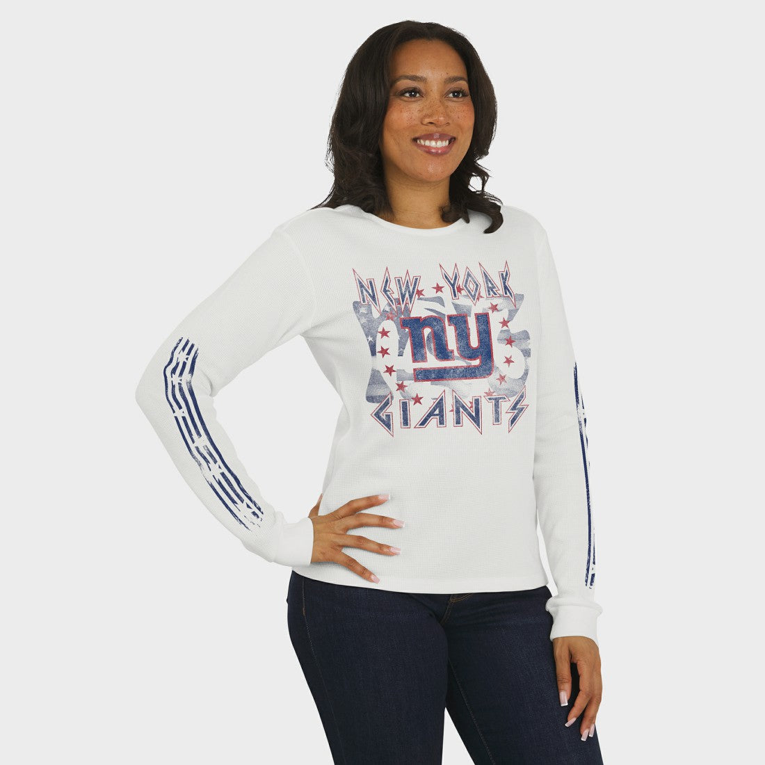 New York Giants WEAR by Erin Andrews Women's Graphic Waffle Long-Sleeve T-Shirt White - NFL