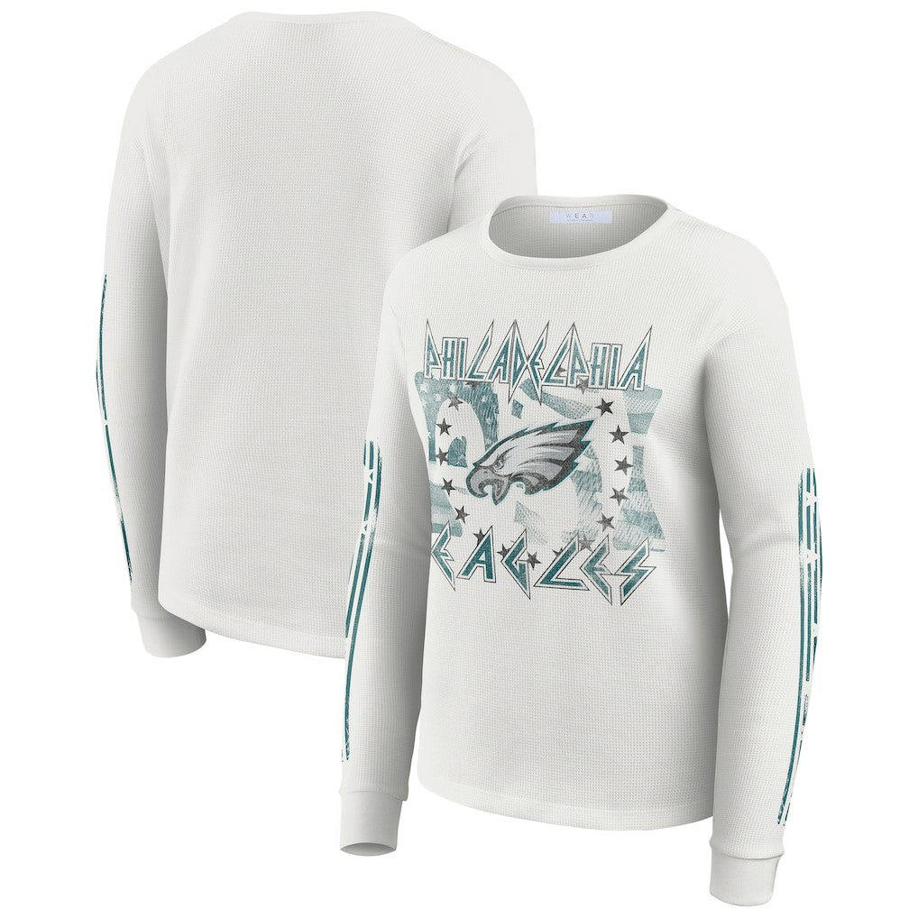 Philadelphia Eagles WEAR by Erin Andrews Women's Graphic Waffle Long-Sleeve T-Shirt White - NFL