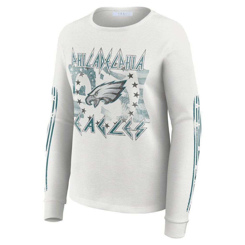 Philadelphia Eagles WEAR by Erin Andrews Women's Graphic Waffle Long-Sleeve T-Shirt White - NFL