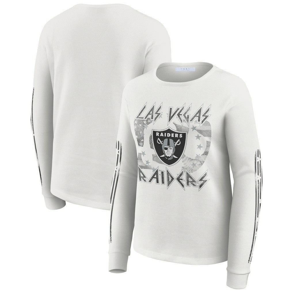 Las Vegas Raiders WEAR by Erin Andrews Women's Graphic Waffle Long-Sleeve T-Shirt White - NFL