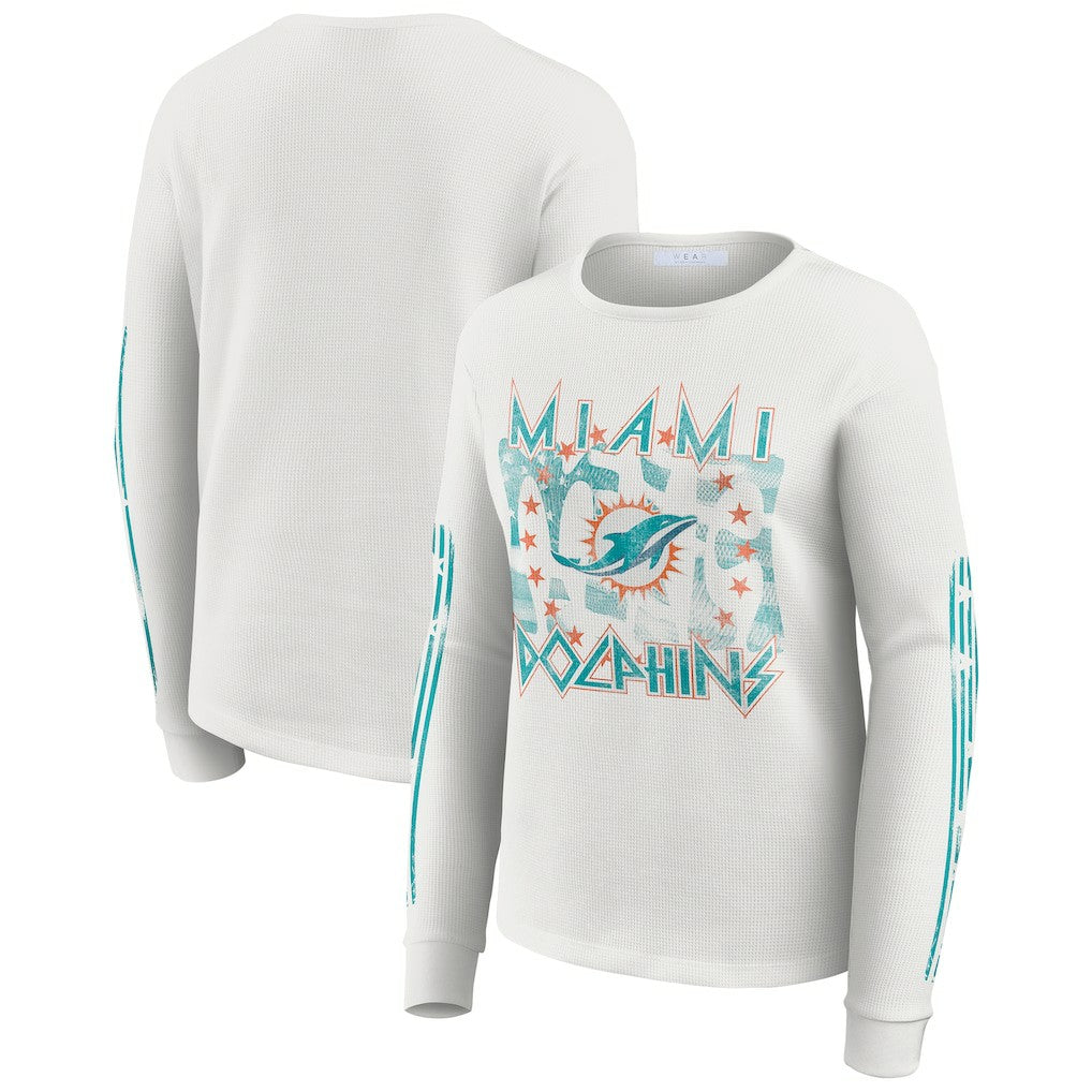 Miami Dolphins WEAR by Erin Andrews Women's Graphic Waffle Long-Sleeve T-Shirt White - NFL