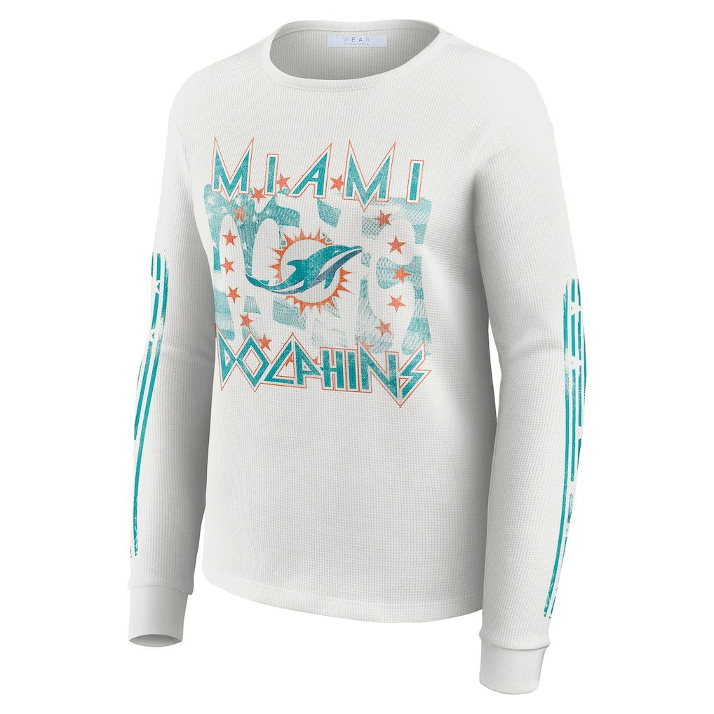 Miami Dolphins WEAR by Erin Andrews Women's Graphic Waffle Long-Sleeve T-Shirt White - NFL