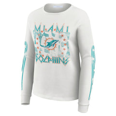 Miami Dolphins WEAR by Erin Andrews Women's Graphic Waffle Long-Sleeve T-Shirt White - NFL
