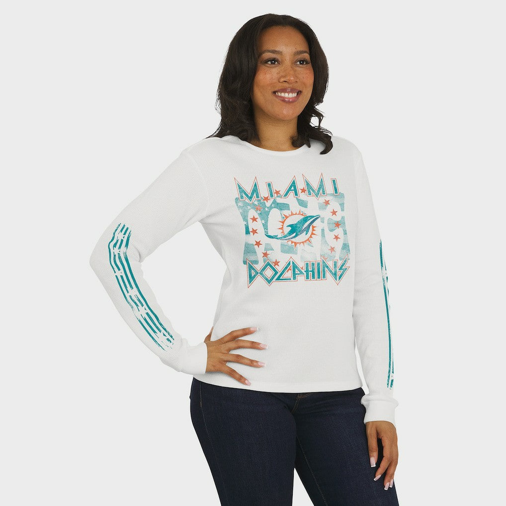 Miami Dolphins WEAR by Erin Andrews Women's Graphic Waffle Long-Sleeve T-Shirt White - NFL