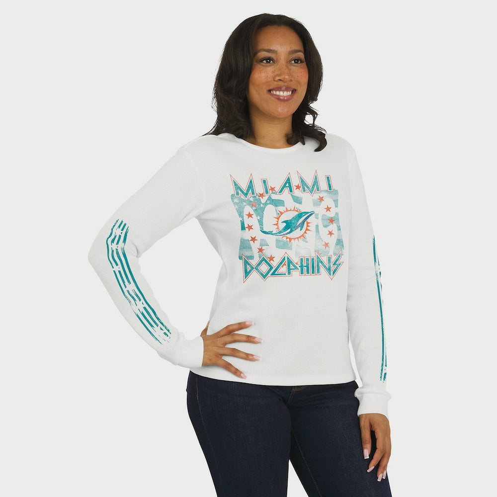 Miami Dolphins WEAR by Erin Andrews Women's Graphic Waffle Long-Sleeve T-Shirt White - NFL