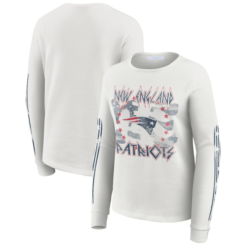 New England Patriots WEAR by Erin Andrews Women's Graphic Waffle Long-Sleeve T-Shirt White - NFL