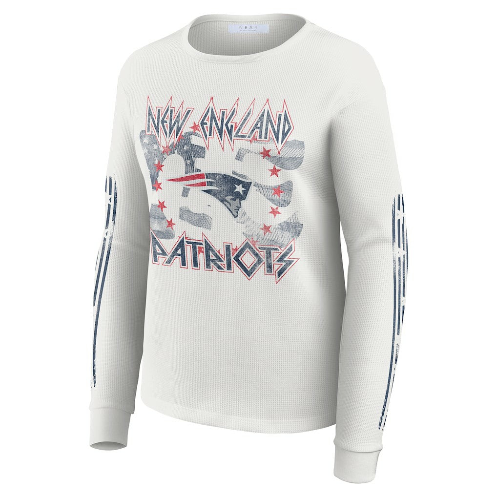 New England Patriots WEAR by Erin Andrews Women's Graphic Waffle Long-Sleeve T-Shirt White - NFL