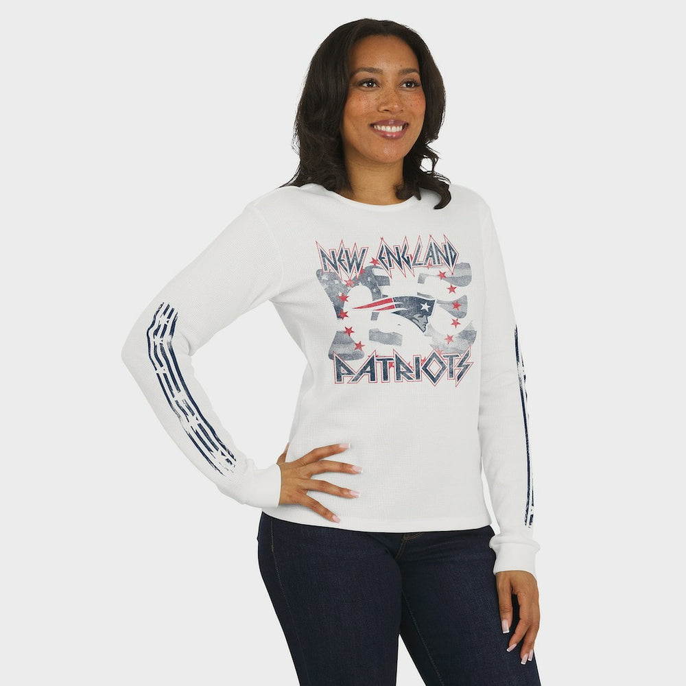 New England Patriots WEAR by Erin Andrews Women's Graphic Waffle Long-Sleeve T-Shirt White - NFL