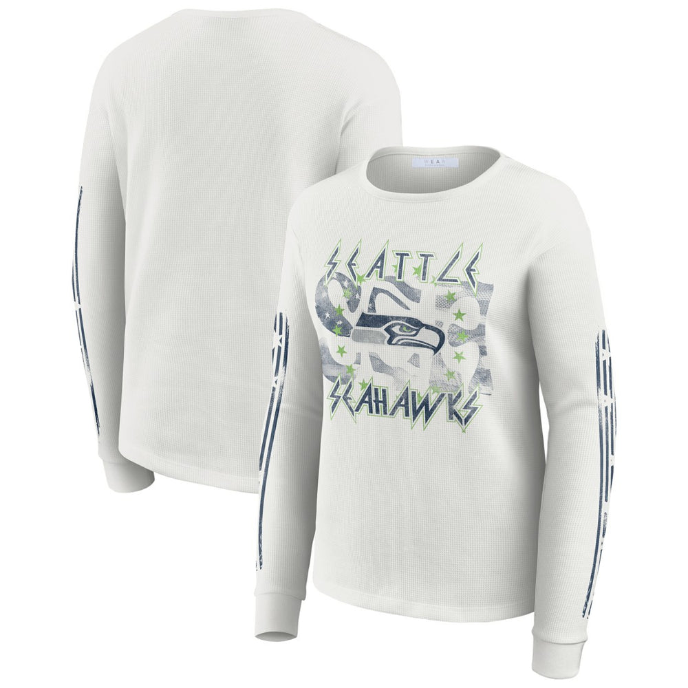 Seattle Seahawks WEAR by Erin Andrews Women's Graphic Waffle Long-Sleeve T-Shirt White - NFL