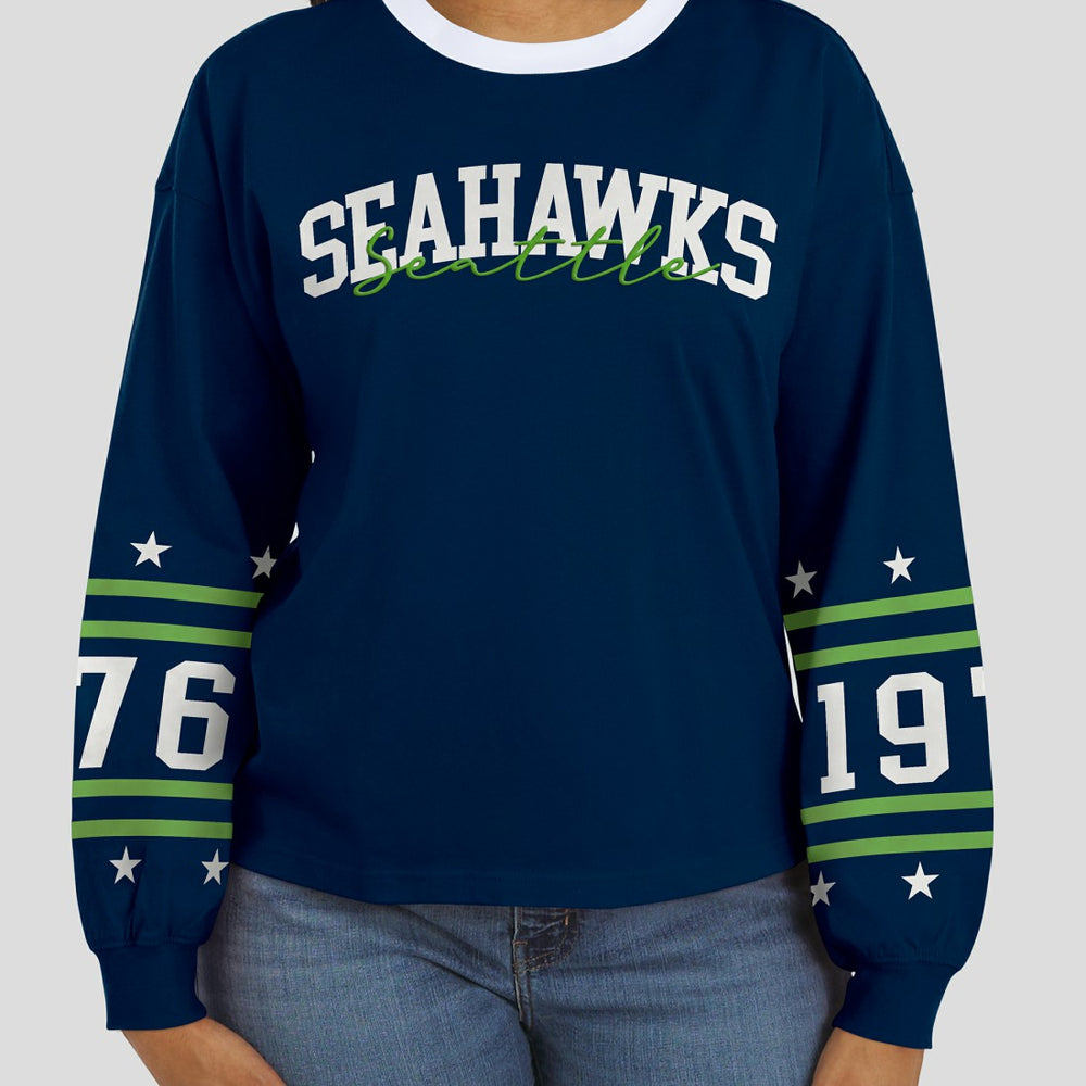 Seattle Seahawks WEAR by Erin Andrews Women's Sport Long-Sleeve T-Shirt College Navy - NFL