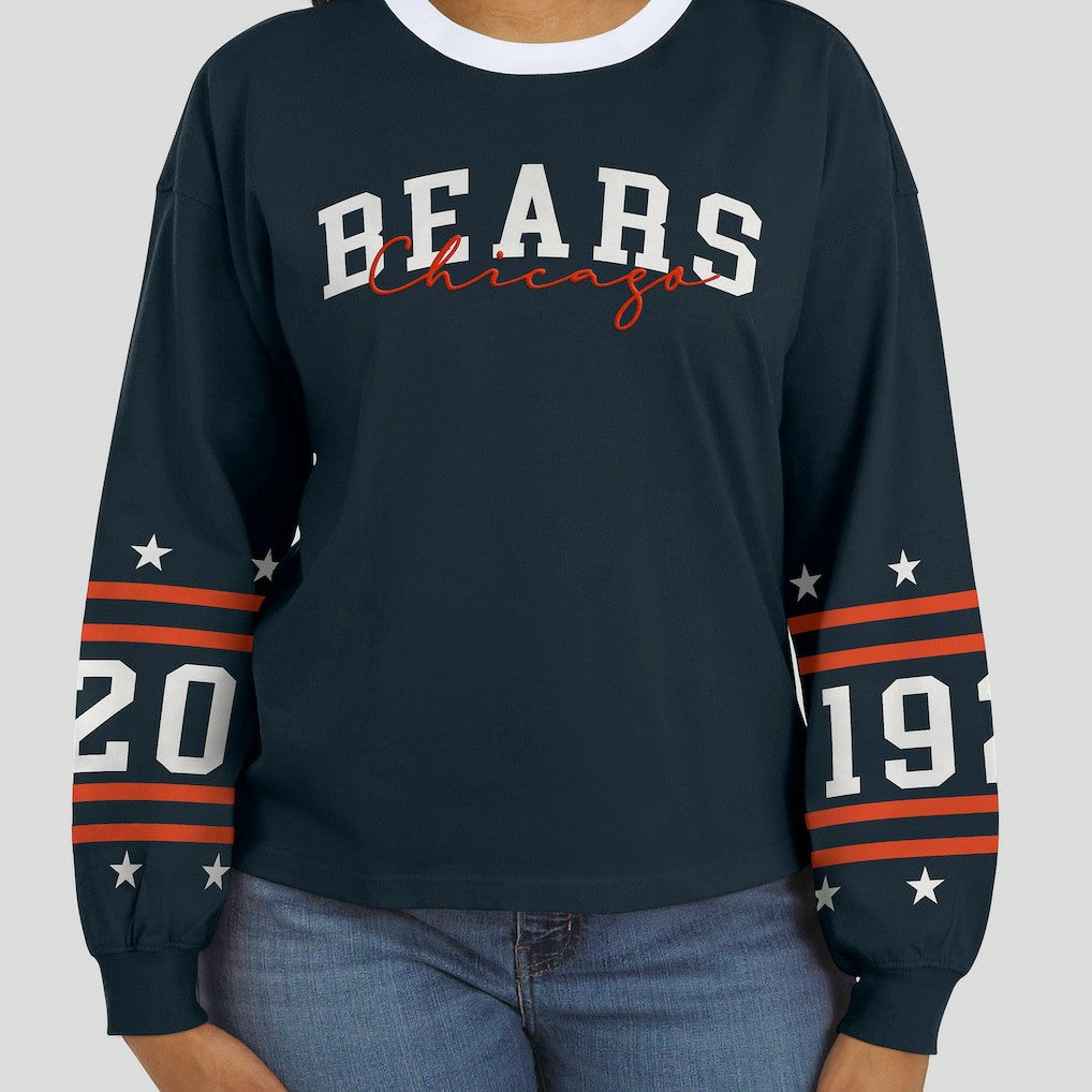 Chicago Bears WEAR by Erin Andrews Women's Sport Long-Sleeve T-Shirt Navy - NFL