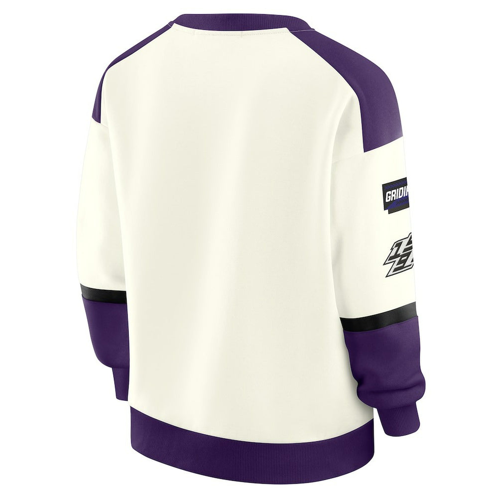 Baltimore Ravens WEAR by Erin Andrews Women's Racing Crew V-Neck Sweatshirt Cream - NFL