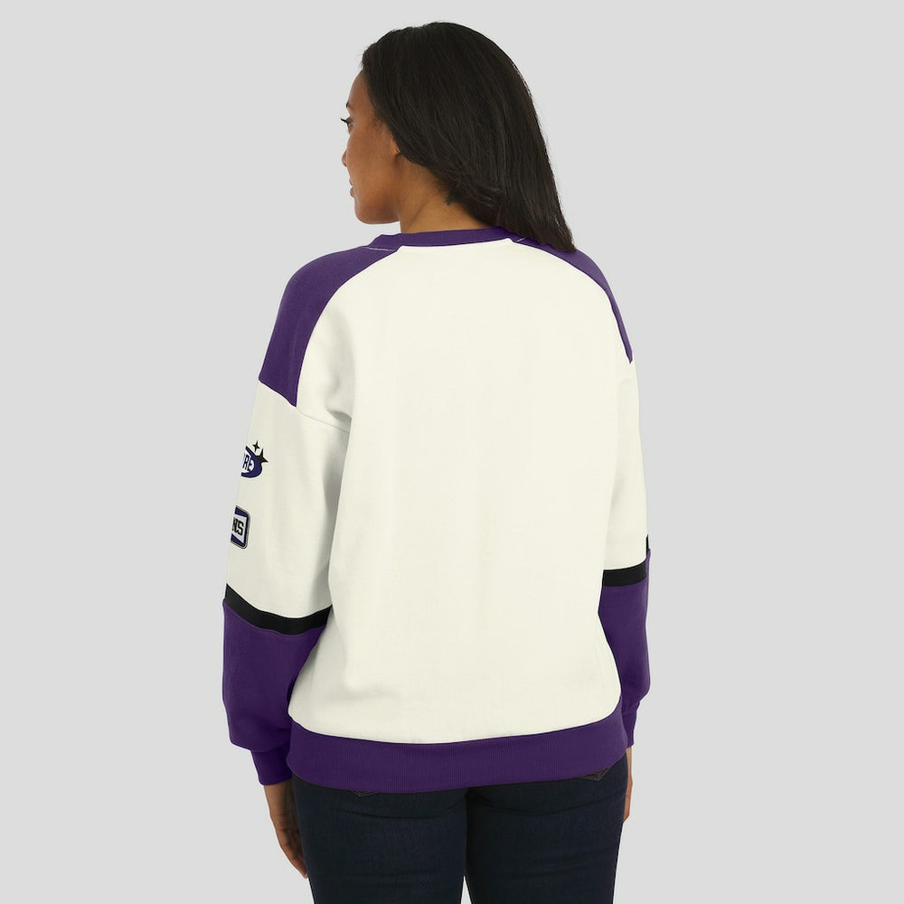 Baltimore Ravens WEAR by Erin Andrews Women's Racing Crew V-Neck Sweatshirt Cream - NFL