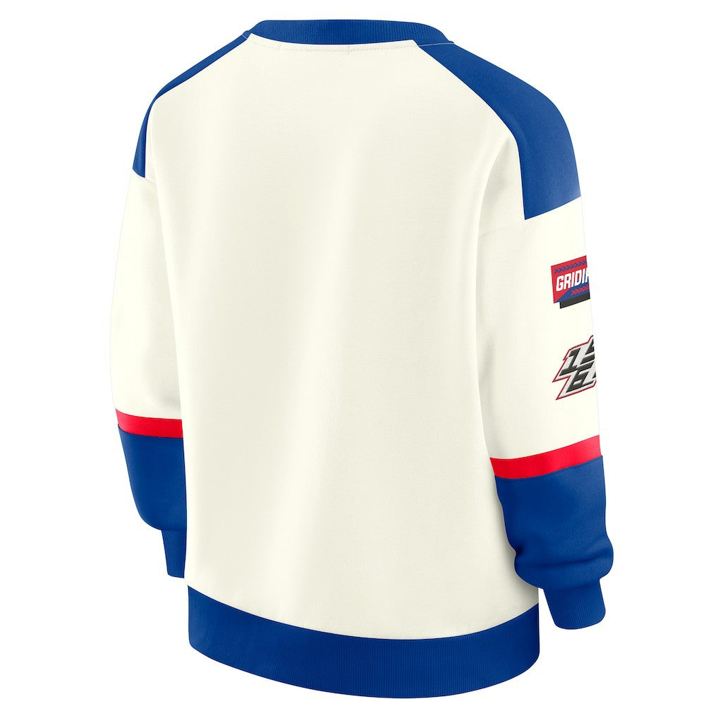 Buffalo Bills WEAR by Erin Andrews Women's Racing Crew V-Neck Sweatshirt Cream - NFL