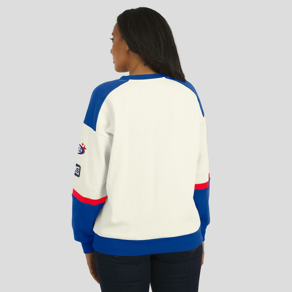 Buffalo Bills WEAR by Erin Andrews Women's Racing Crew V-Neck Sweatshirt Cream - NFL