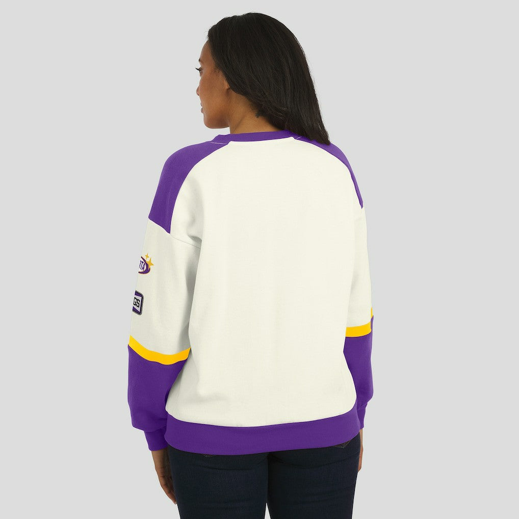 Minnesota Vikings WEAR by Erin Andrews Women's Racing Crew V-Neck Sweatshirt Cream - NFL