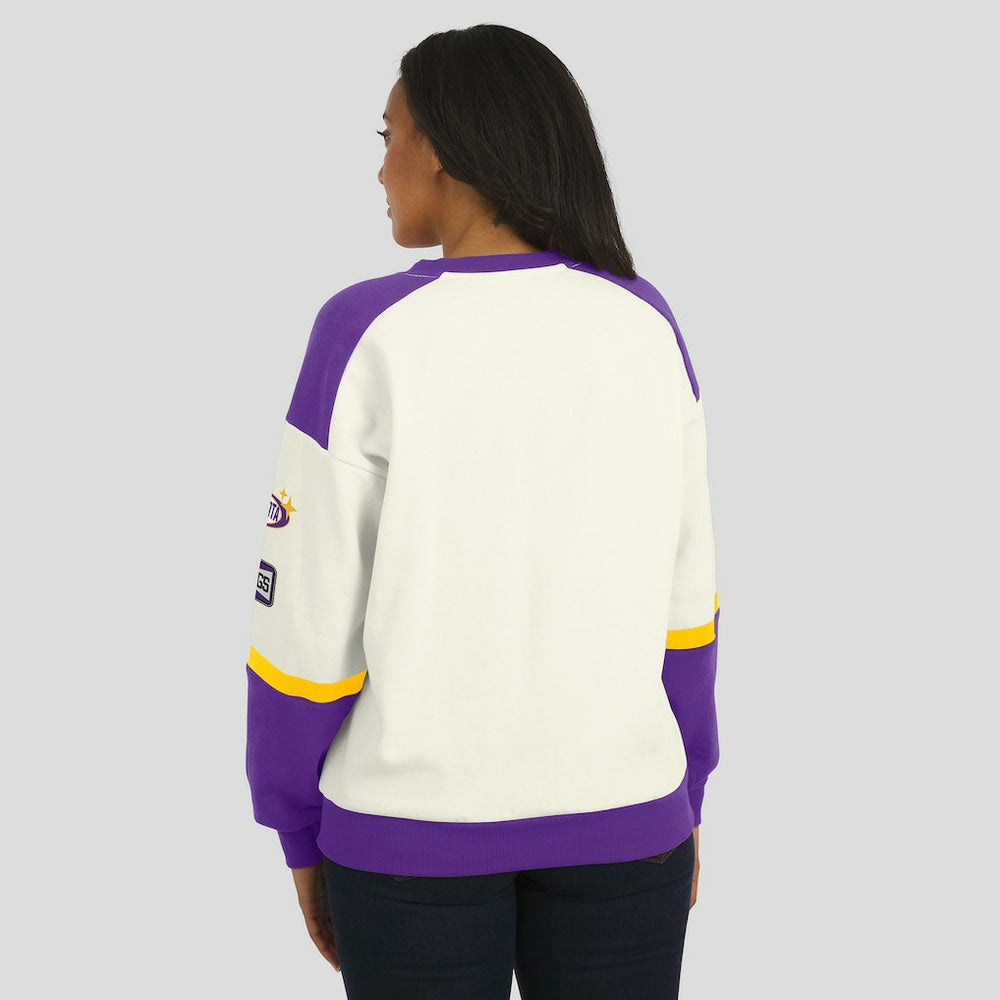 Minnesota Vikings WEAR by Erin Andrews Women's Racing Crew V-Neck Sweatshirt Cream - NFL