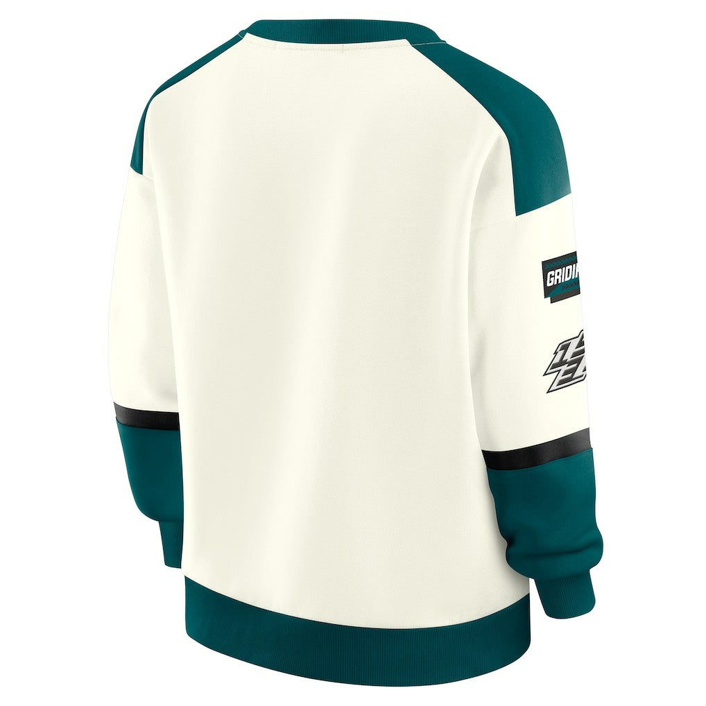 Philadelphia Eagles WEAR by Erin Andrews Women's Racing Crew V-Neck Sweatshirt Cream - NFL