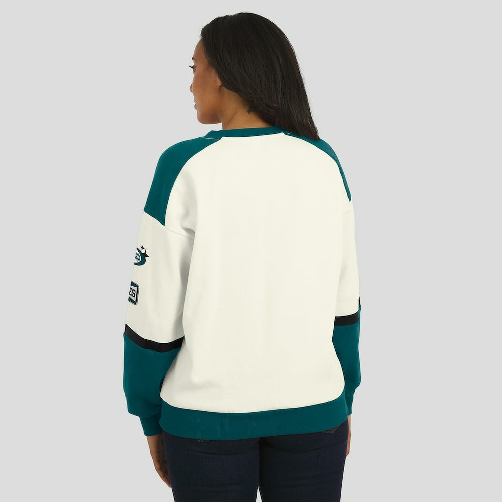 Philadelphia Eagles WEAR by Erin Andrews Women's Racing Crew V-Neck Sweatshirt Cream - NFL