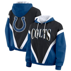 Indianapolis Colts WEAR by Erin Andrews Women's Plus Size Retro Crinkle Full-Zip Hoodie Windbreaker Jacket Black/Royal - NFL