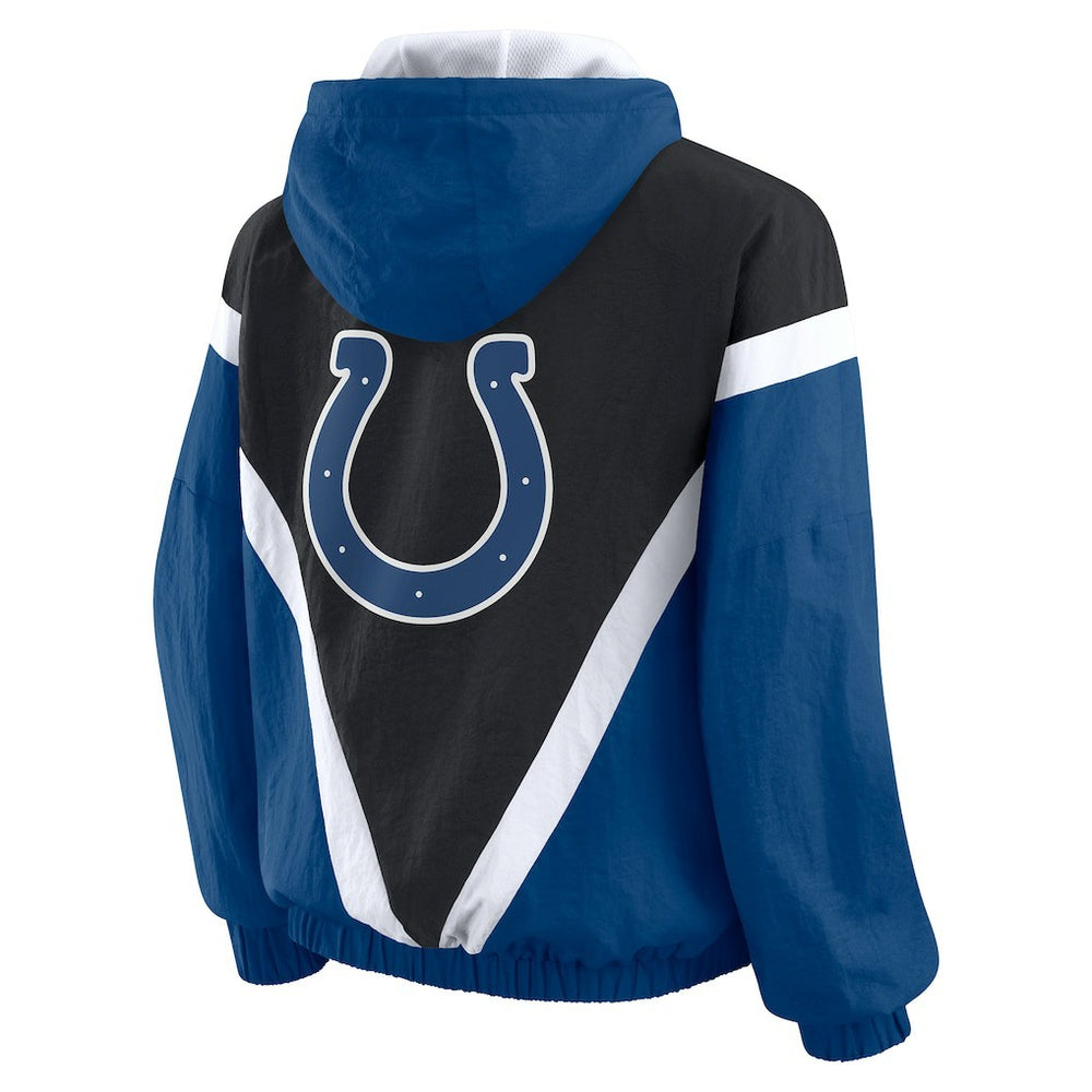 Indianapolis Colts WEAR by Erin Andrews Women's Plus Size Retro Crinkle Full-Zip Hoodie Windbreaker Jacket Black/Royal - NFL