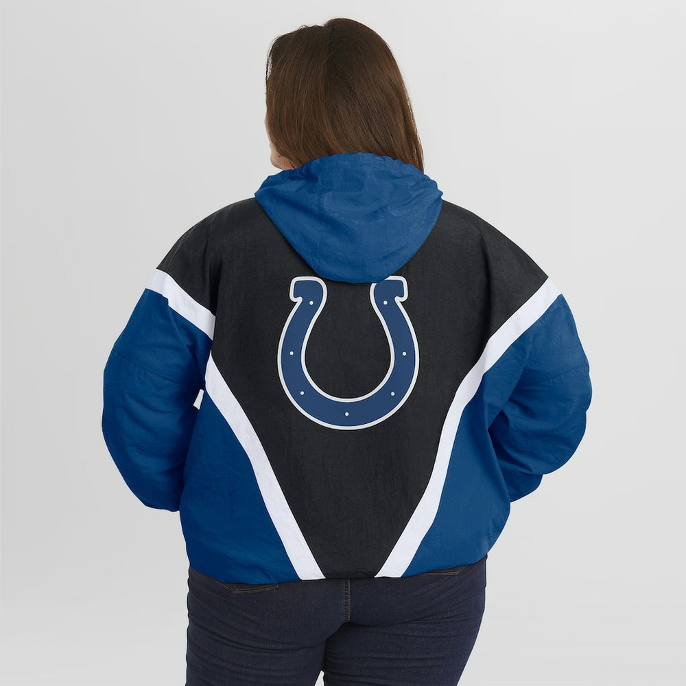 Indianapolis Colts WEAR by Erin Andrews Women's Plus Size Retro Crinkle Full-Zip Hoodie Windbreaker Jacket Black/Royal - NFL