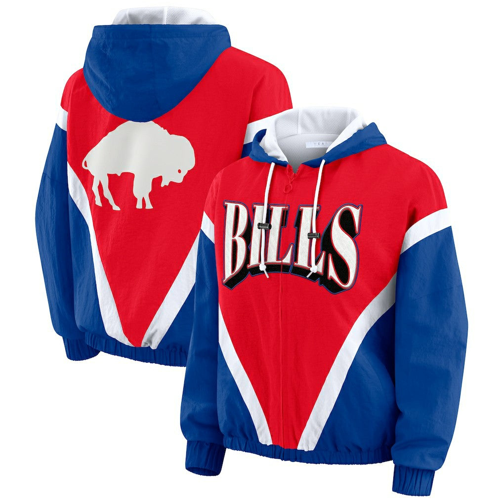 Buffalo Bills WEAR by Erin Andrews Women's Plus Size Retro Crinkle Full-Zip Hoodie Windbreaker Jacket Red/Royal - NFL