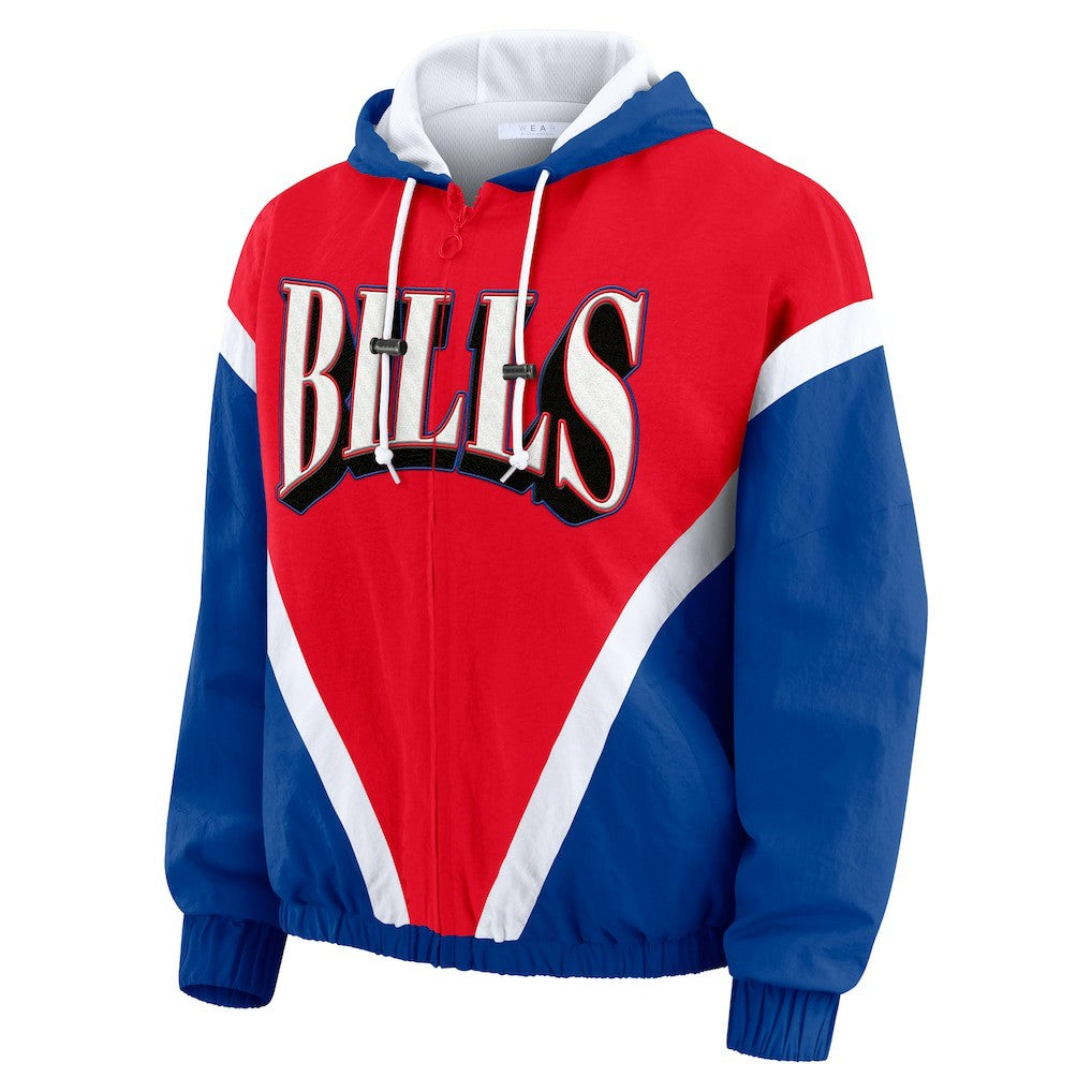 Buffalo Bills WEAR by Erin Andrews Women's Plus Size Retro Crinkle Full-Zip Hoodie Windbreaker Jacket Red/Royal - NFL