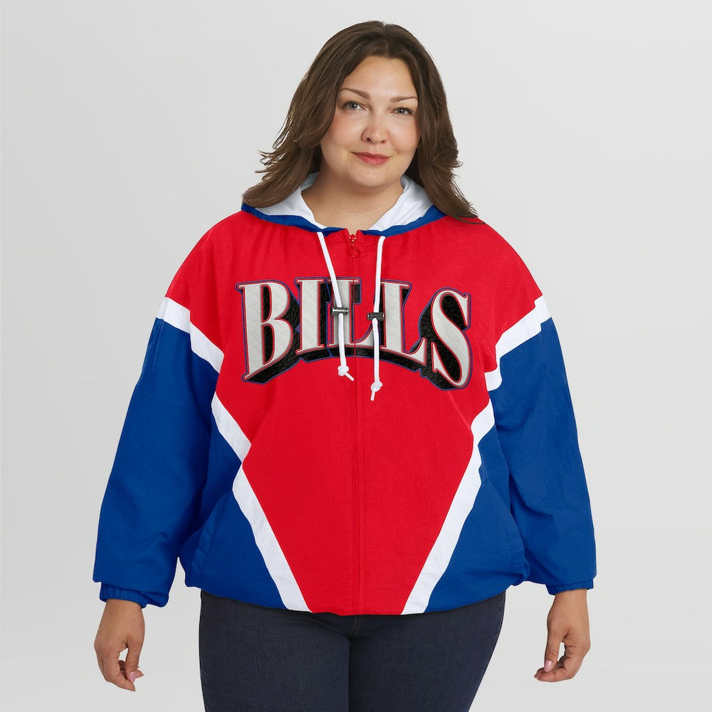 Buffalo Bills WEAR by Erin Andrews Women's Plus Size Retro Crinkle Full-Zip Hoodie Windbreaker Jacket Red/Royal - NFL