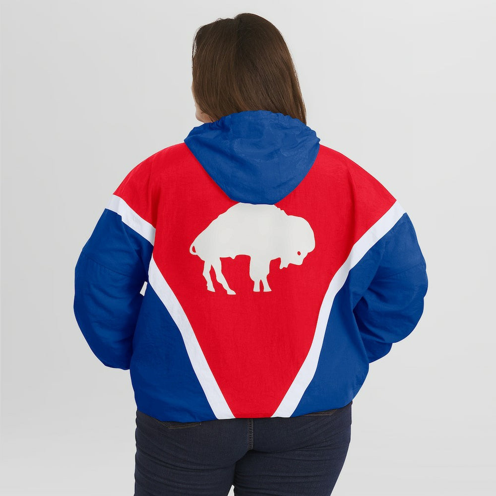 Buffalo Bills WEAR by Erin Andrews Women's Plus Size Retro Crinkle Full-Zip Hoodie Windbreaker Jacket Red/Royal - NFL