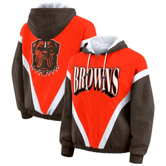 Cleveland Browns WEAR by Erin Andrews Women's Plus Size Retro Crinkle Full-Zip Hoodie Windbreaker Jacket Orange/Brown - NFL