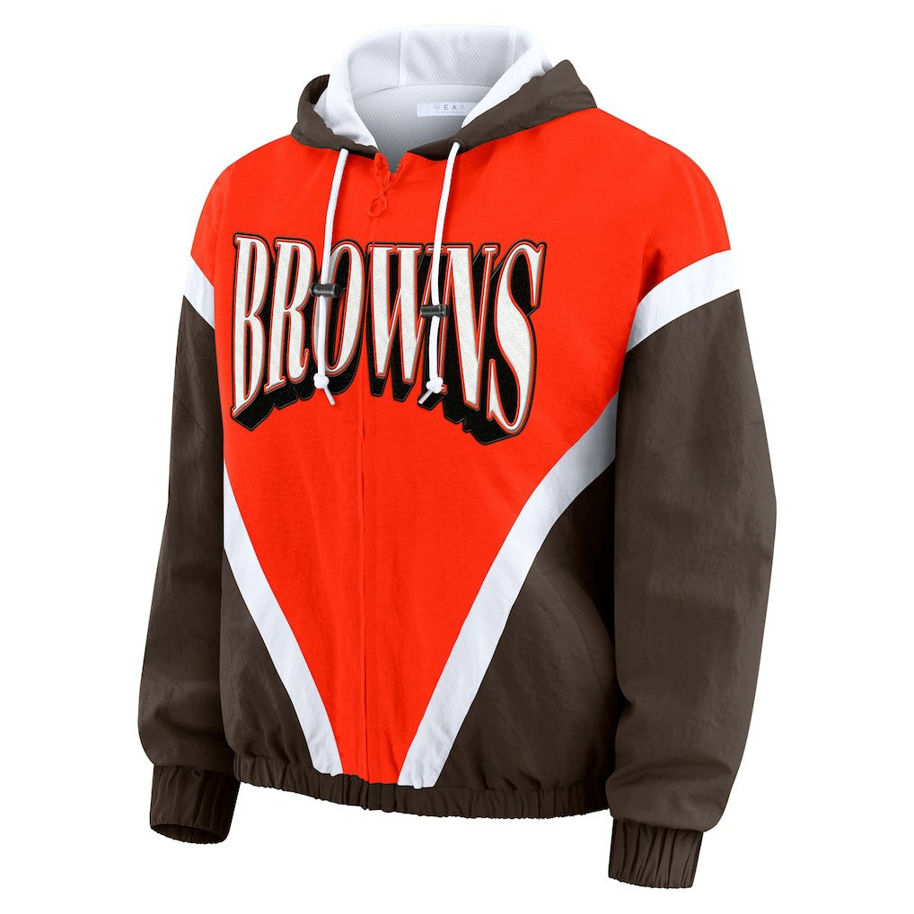 Cleveland Browns WEAR by Erin Andrews Women's Plus Size Retro Crinkle Full-Zip Hoodie Windbreaker Jacket Orange/Brown - NFL