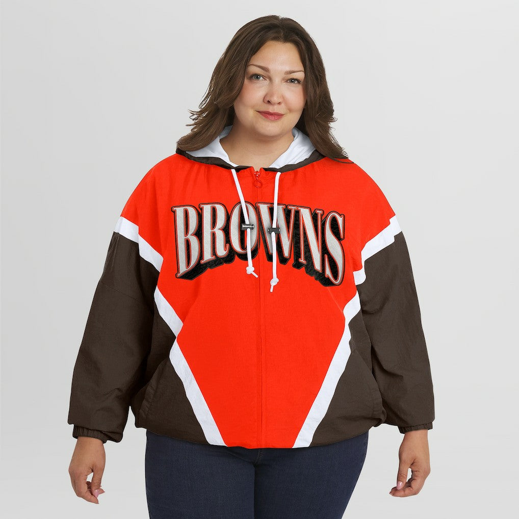 Cleveland Browns WEAR by Erin Andrews Women's Plus Size Retro Crinkle Full-Zip Hoodie Windbreaker Jacket Orange/Brown - NFL