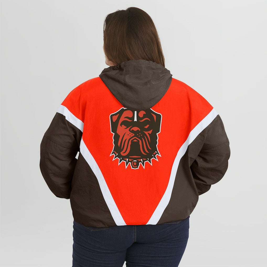 Cleveland Browns WEAR by Erin Andrews Women's Plus Size Retro Crinkle Full-Zip Hoodie Windbreaker Jacket Orange/Brown - NFL