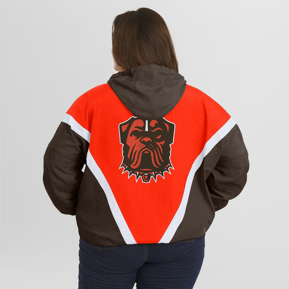 Cleveland Browns WEAR by Erin Andrews Women's Plus Size Retro Crinkle Full-Zip Hoodie Windbreaker Jacket Orange/Brown - NFL