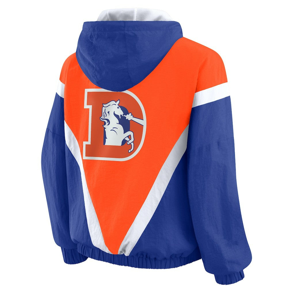 Denver Broncos WEAR by Erin Andrews Women's Plus Size Retro Crinkle Full-Zip Hoodie Windbreaker Jacket Orange/Royal - NFL