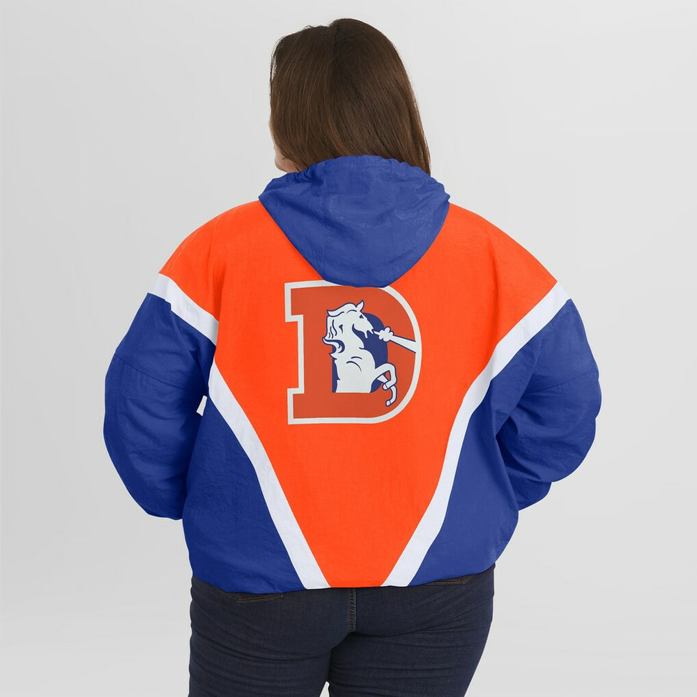 Denver Broncos WEAR by Erin Andrews Women's Plus Size Retro Crinkle Full-Zip Hoodie Windbreaker Jacket Orange/Royal - NFL