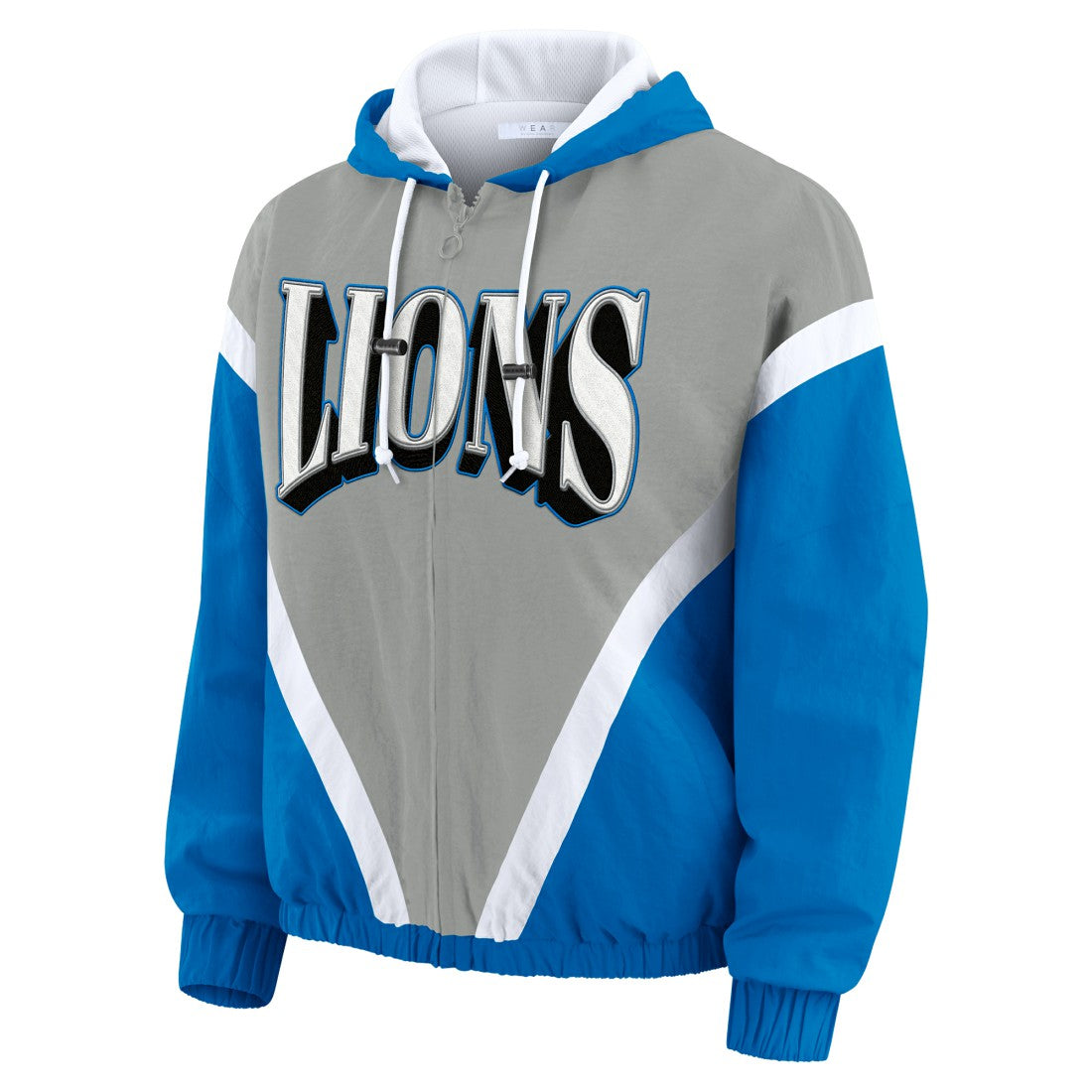 Detroit Lions WEAR by Erin Andrews Women's Plus Size Retro Crinkle Full-Zip Hoodie Windbreaker Jacket Blue/Gray - NFL