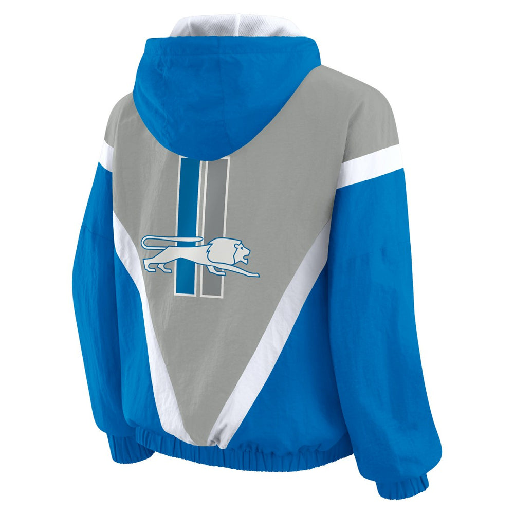 Detroit Lions WEAR by Erin Andrews Women's Plus Size Retro Crinkle Full-Zip Hoodie Windbreaker Jacket Blue/Gray - NFL