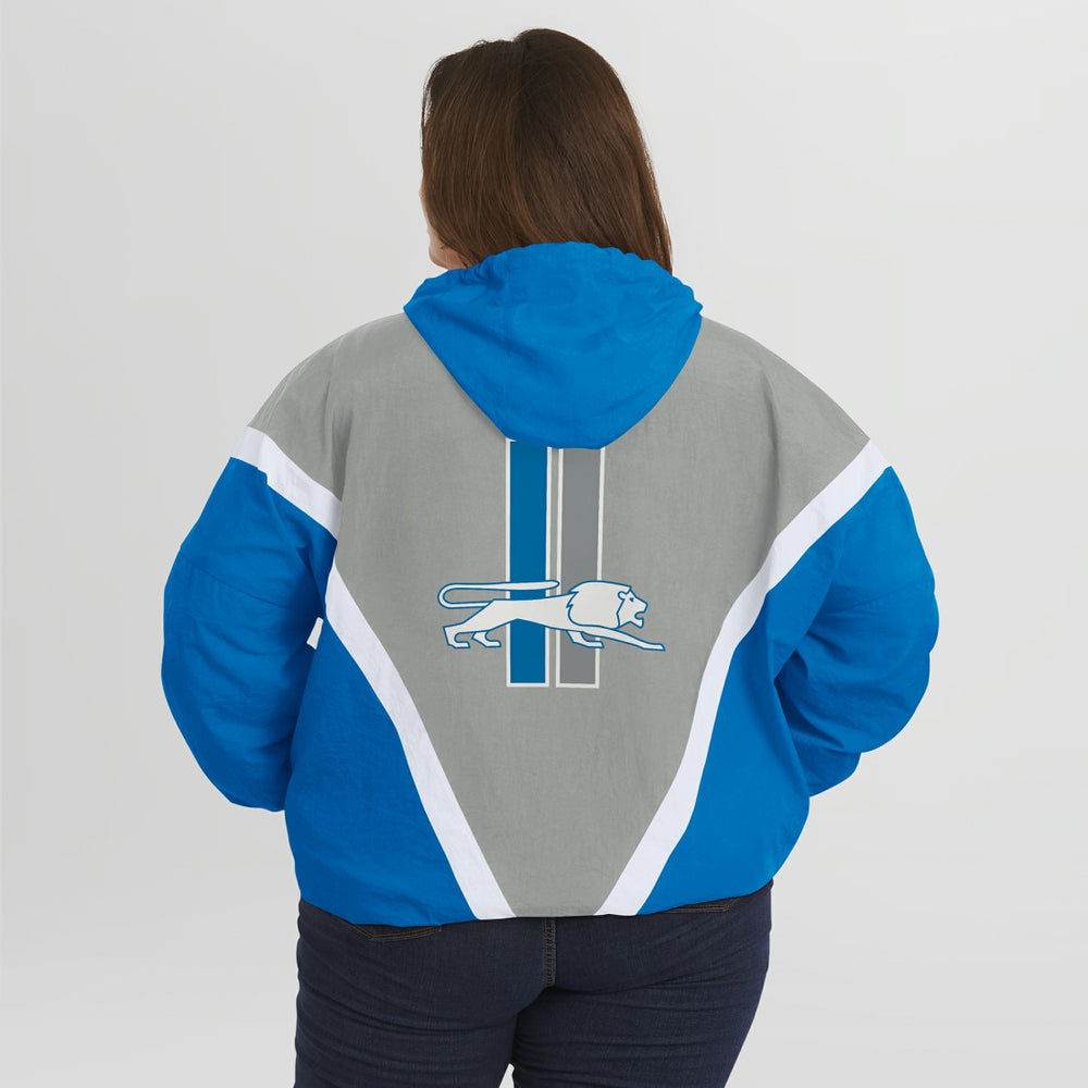 Detroit Lions WEAR by Erin Andrews Women's Plus Size Retro Crinkle Full-Zip Hoodie Windbreaker Jacket Blue/Gray - NFL