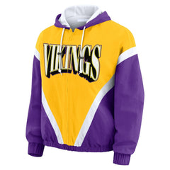 Minnesota Vikings WEAR by Erin Andrews Women's Plus Size Retro Crinkle Full-Zip Hoodie Windbreaker Jacket Gold/Purple - NFL