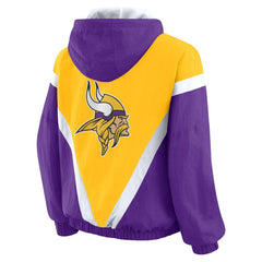 Minnesota Vikings WEAR by Erin Andrews Women's Plus Size Retro Crinkle Full-Zip Hoodie Windbreaker Jacket Gold/Purple - NFL