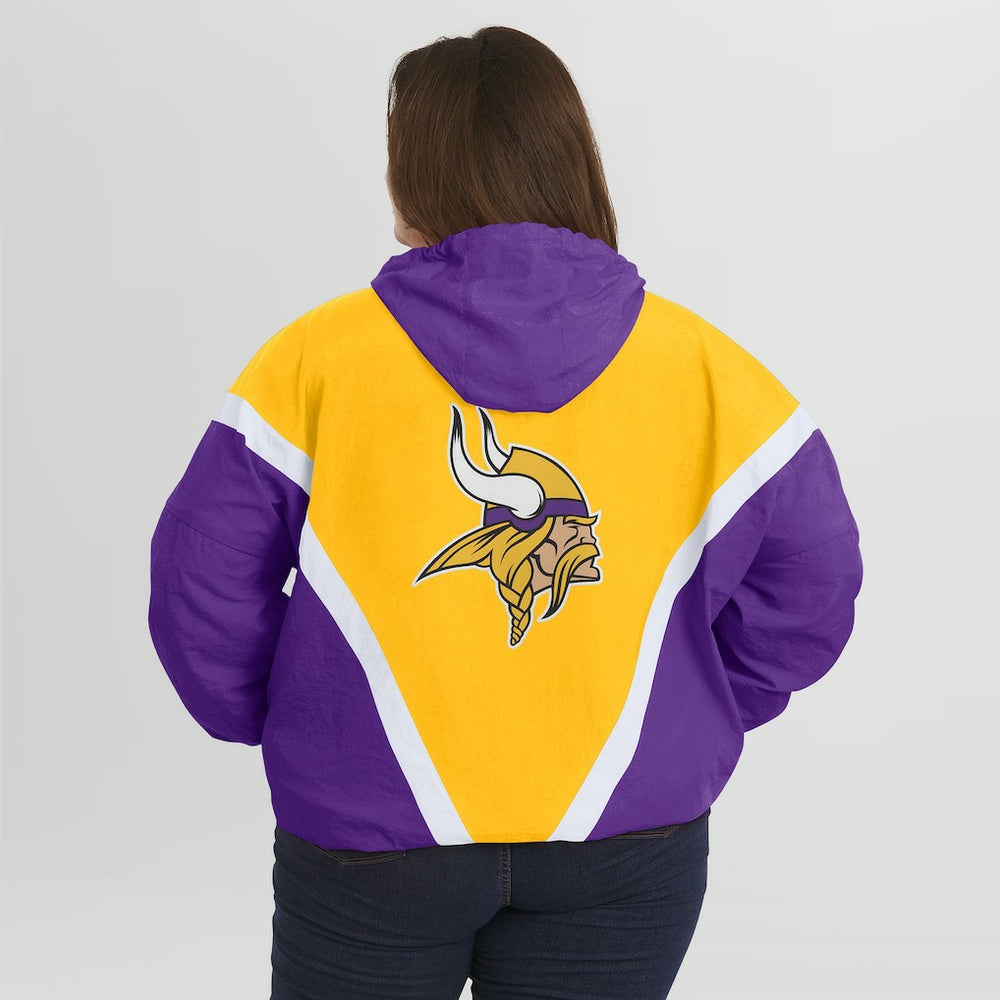 Minnesota Vikings WEAR by Erin Andrews Women's Plus Size Retro Crinkle Full-Zip Hoodie Windbreaker Jacket Gold/Purple - NFL
