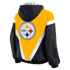 Pittsburgh Steelers WEAR by Erin Andrews Women's Plus Size Retro Crinkle Full-Zip Hoodie Windbreaker Jacket Gold/Black - NFL